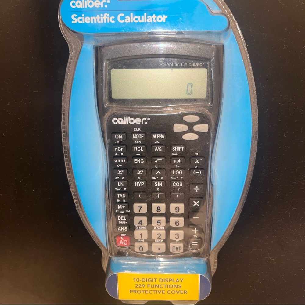 Caliber Scientific Calculator 10-Digit Display 229 Functions Protective Cover